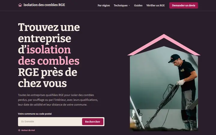 Page d’accueil de la démo de l’annuaire Isolation des combles RGE