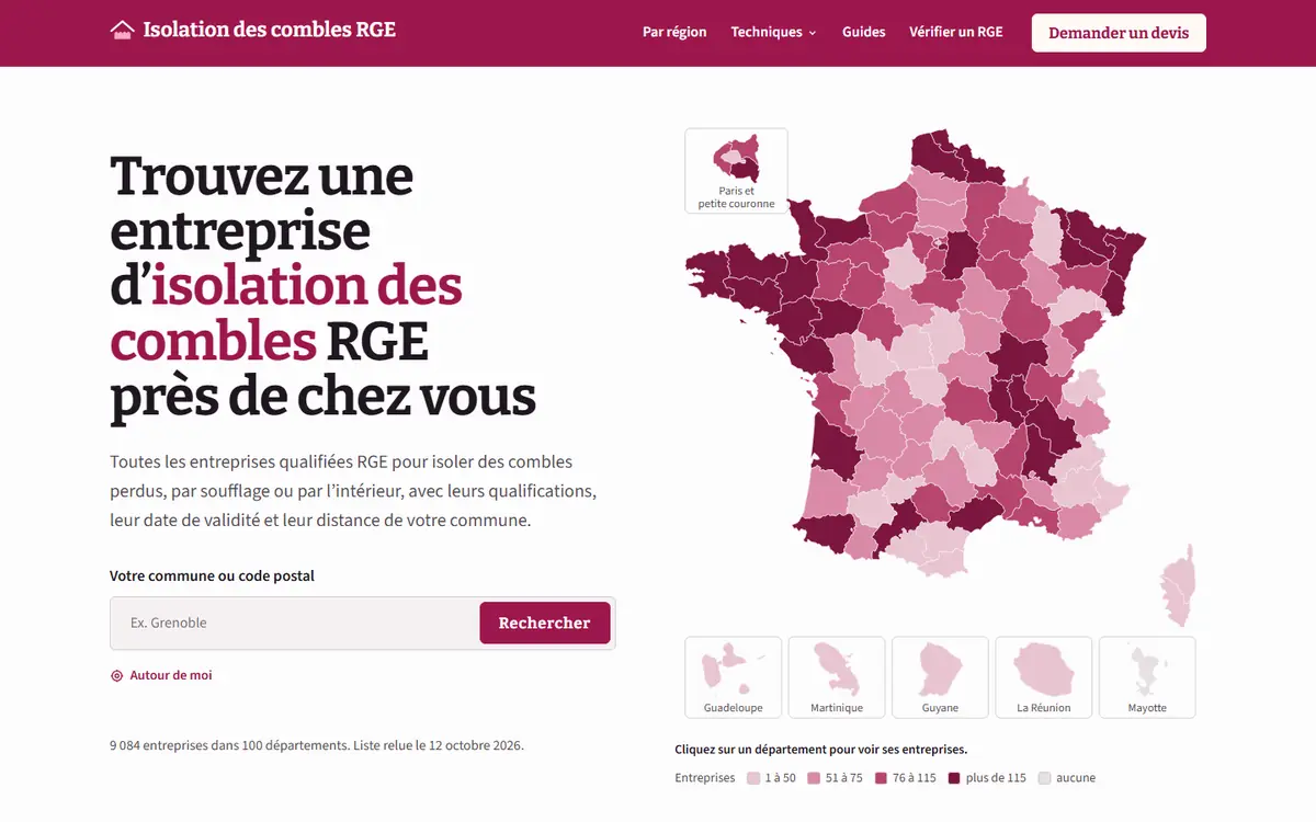 Accueil de la démo Isolation des combles RGE sur ordinateur