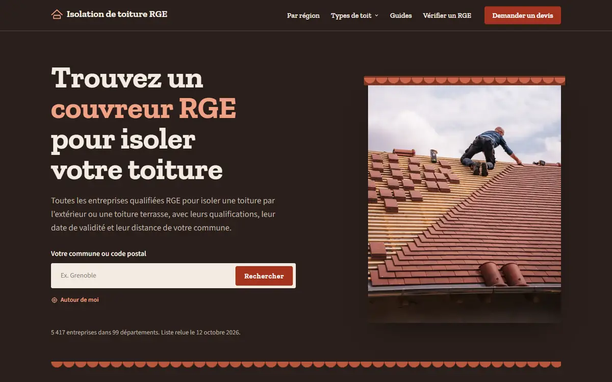 Accueil de la démo Isolation de toiture RGE sur ordinateur